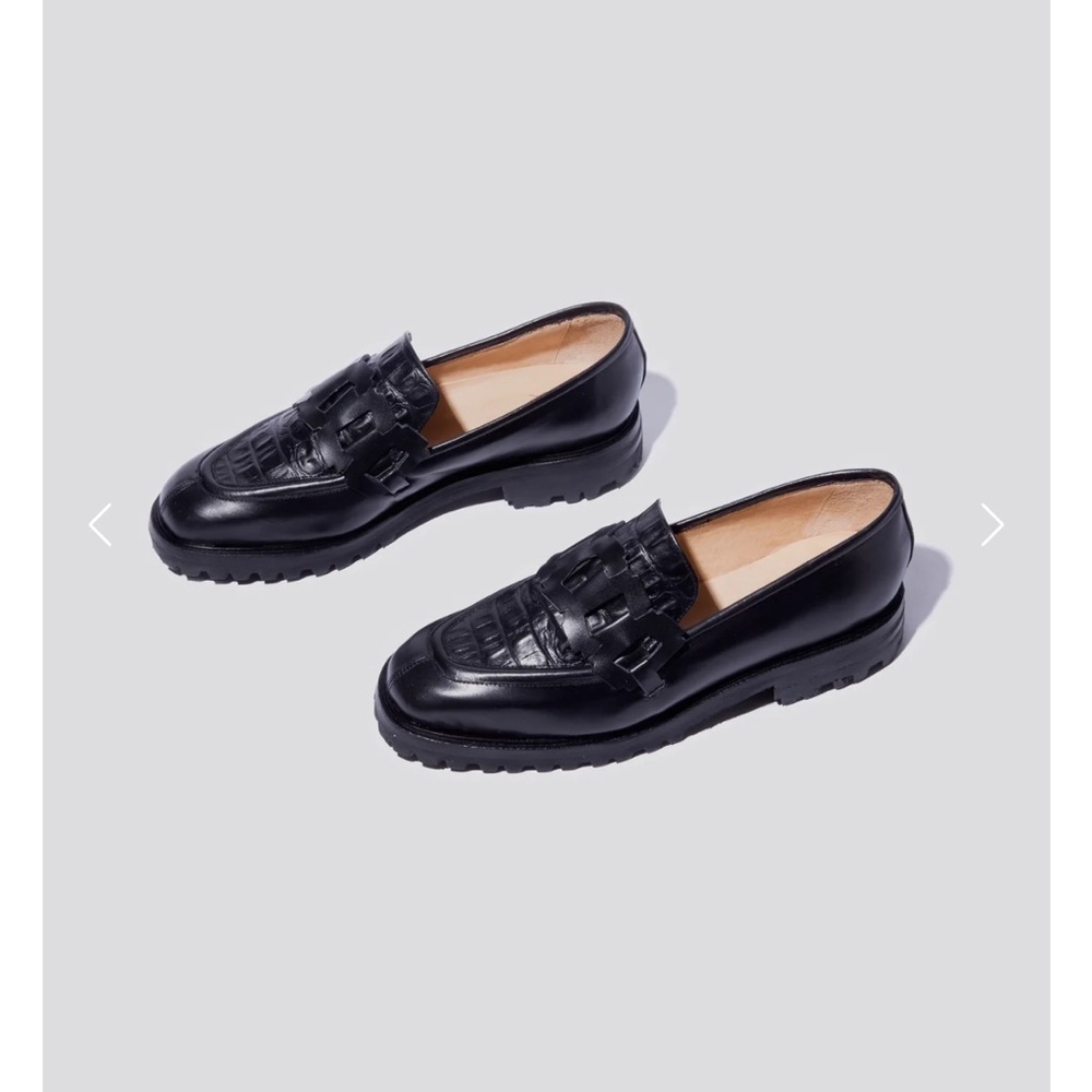 NWT ZouXou Size 41 Trini Loafer in Black + Croco CHUNKY LEATHER Loafers